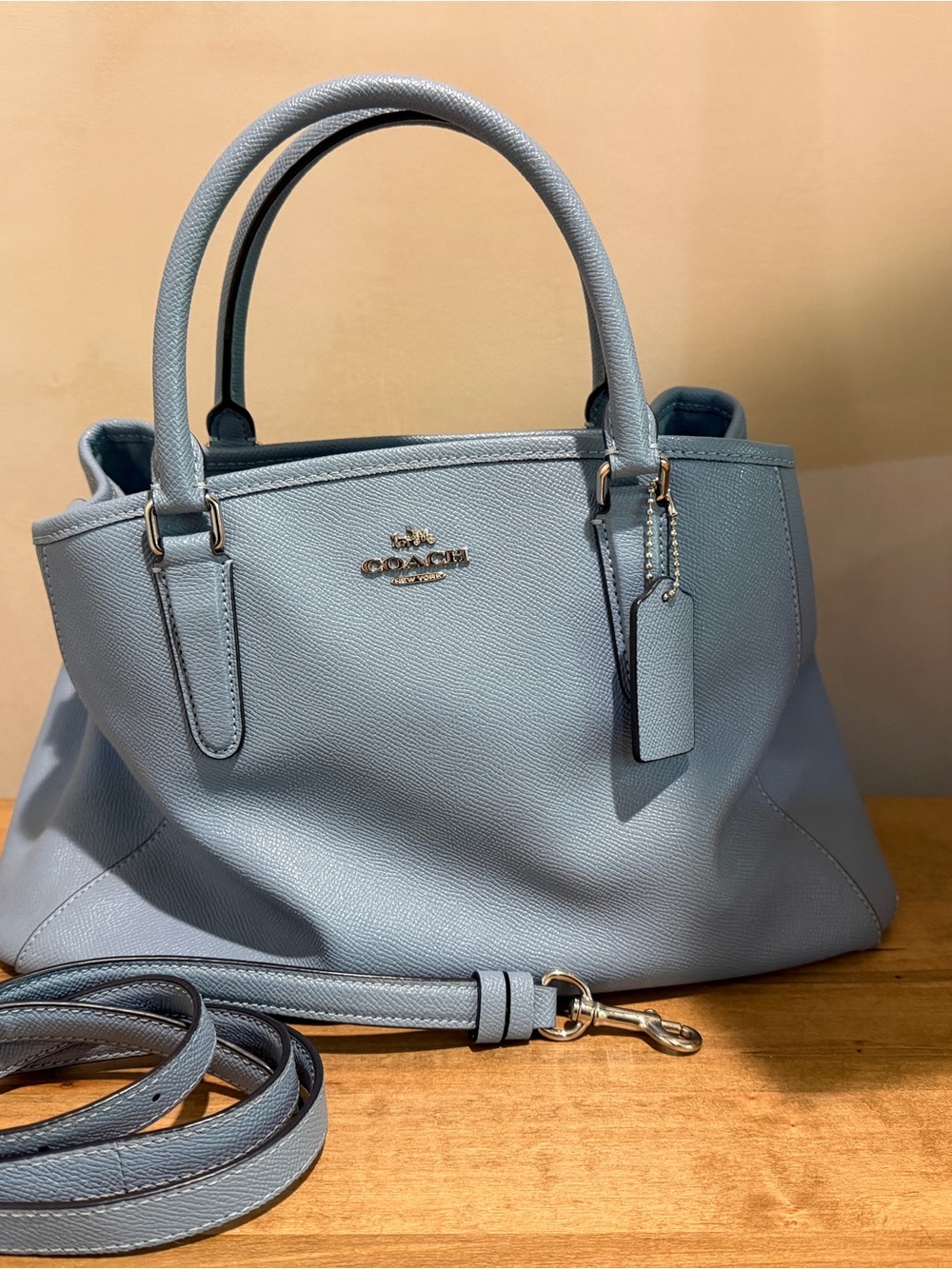 Coach Pebbled Leather Satchel in Pale Blue
